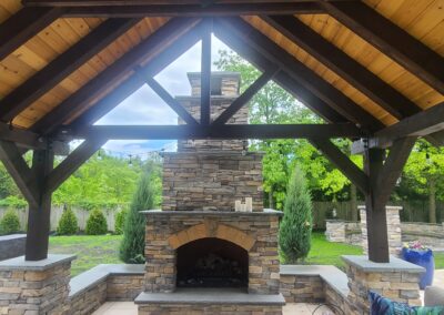 fire place made in cultural stone fire bricks and bluestone